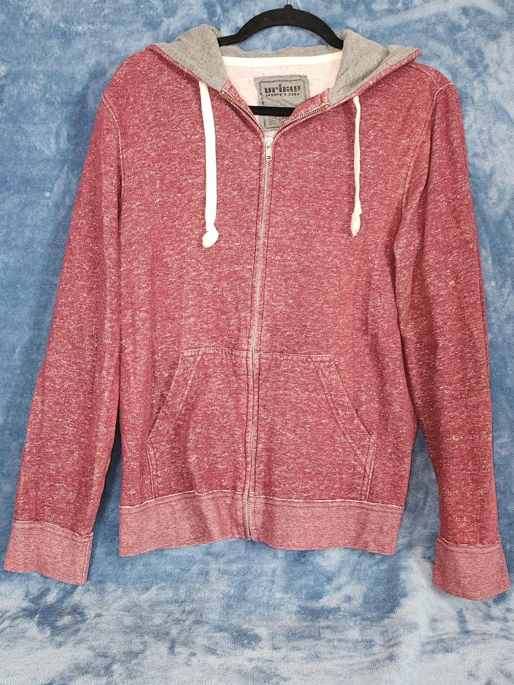 urban pipeline Heathered Maroon Zip-Up Utility Hoodie with Gray Hood